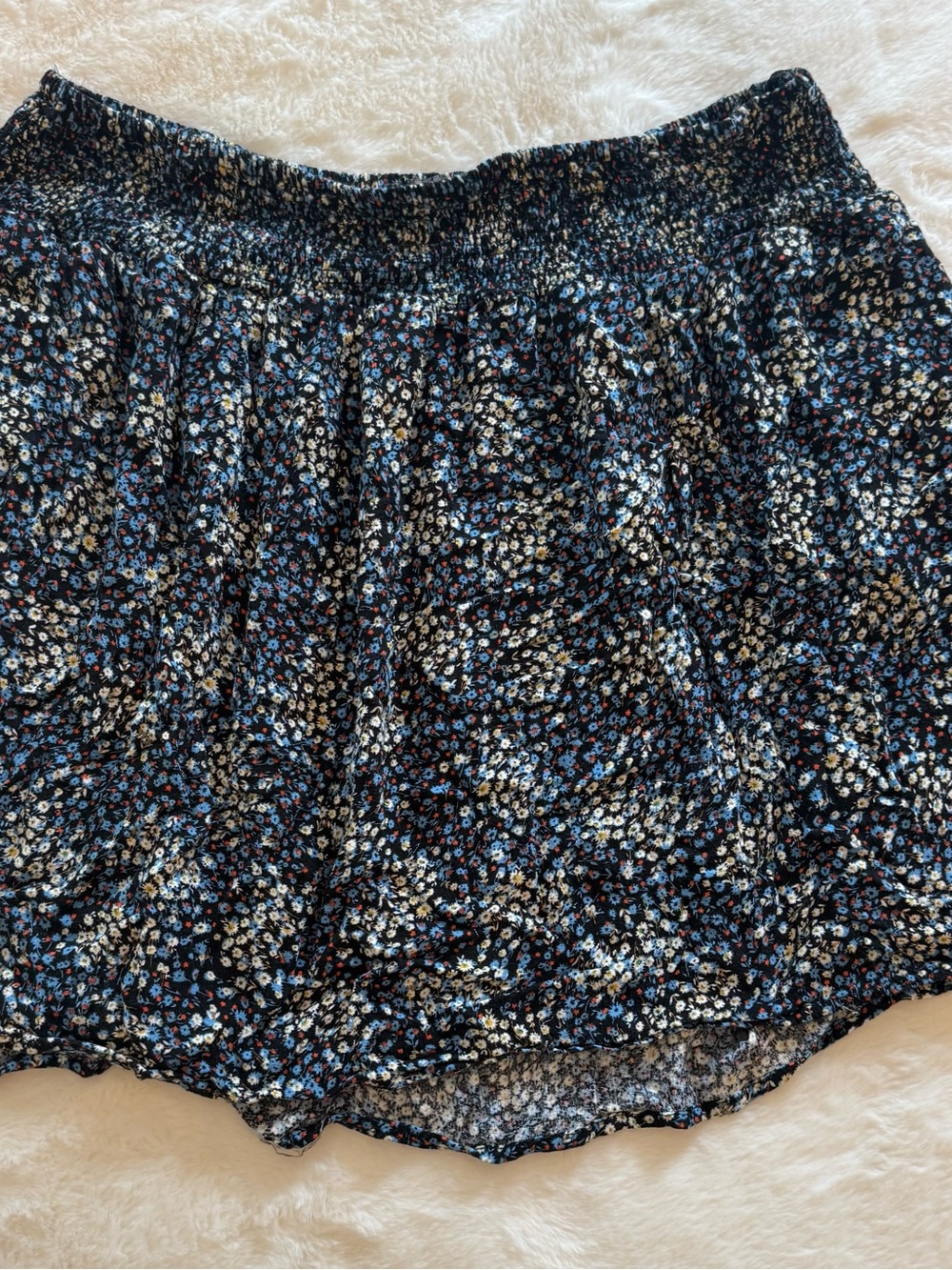 Rachel Zoe Black Mini Skirt with Blue and White Floral Print